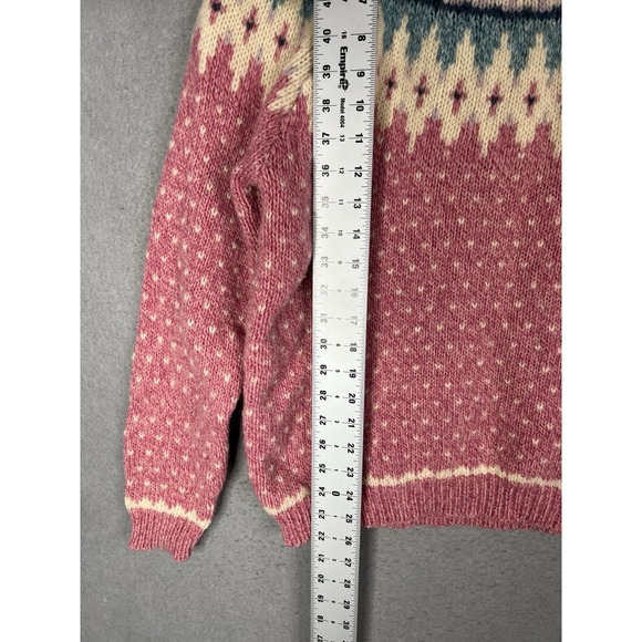 Woolrich Vintage Wool Fair Isle Nordic Sweater Women's L Pink Pullover - Picture 7 of 9